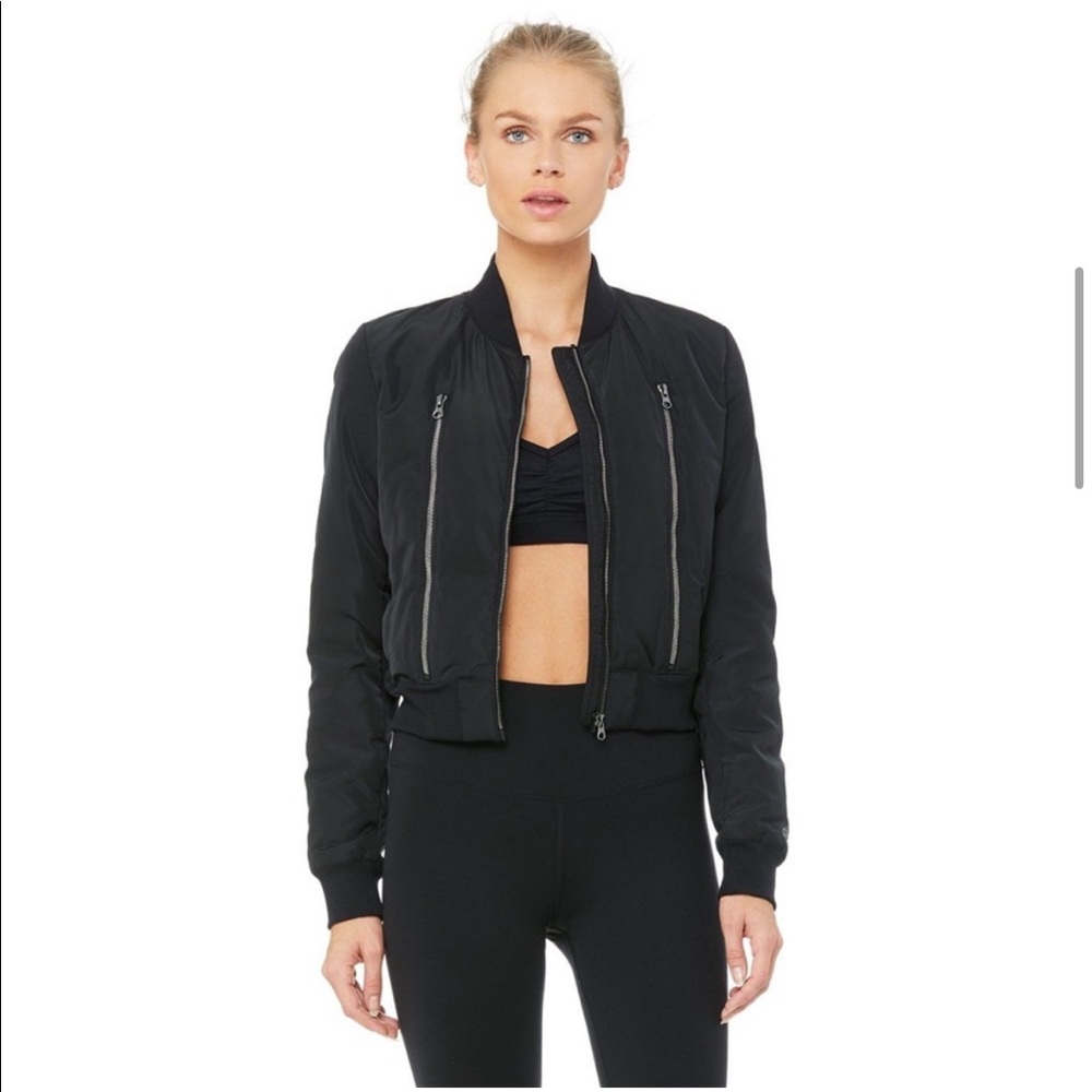 Alo Yoga cropped black bomber jacket